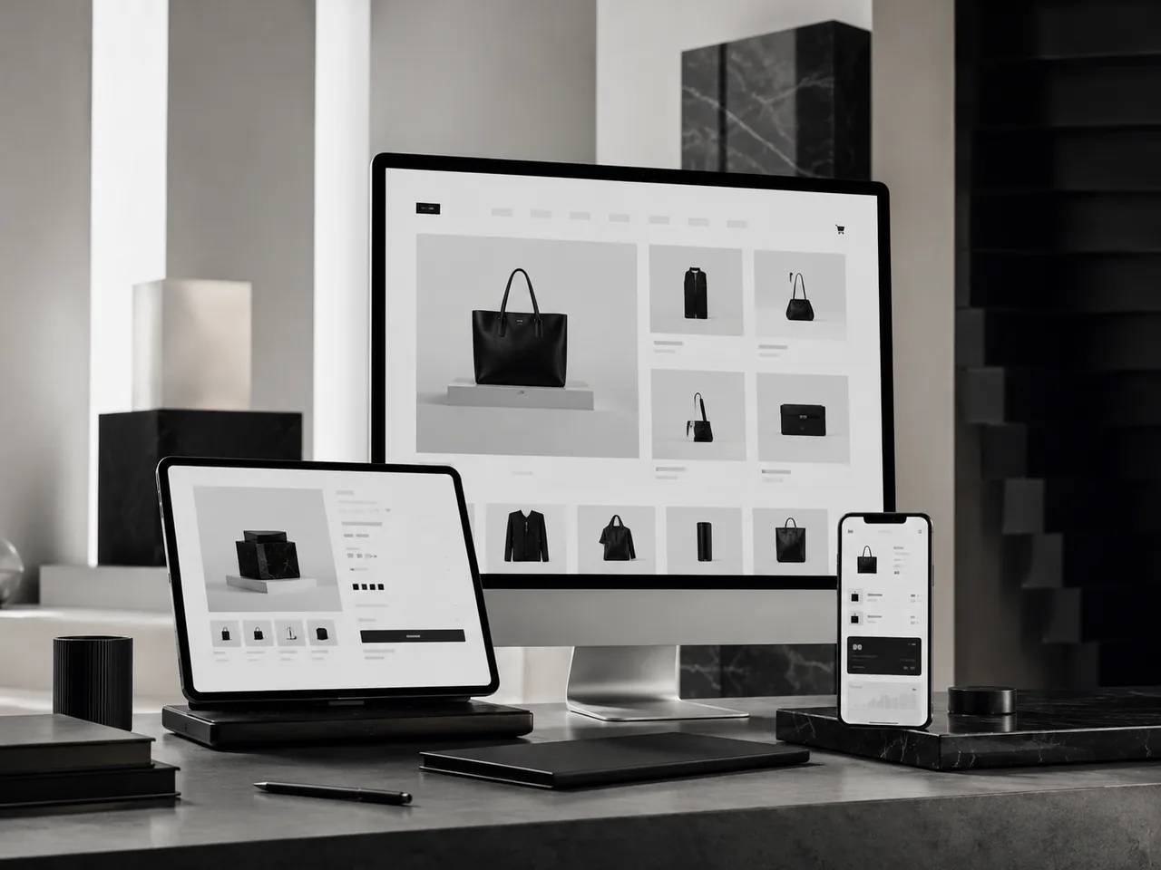 Loja virtual responsiva em desktop, tablet e smartphone com interface de alto nível.